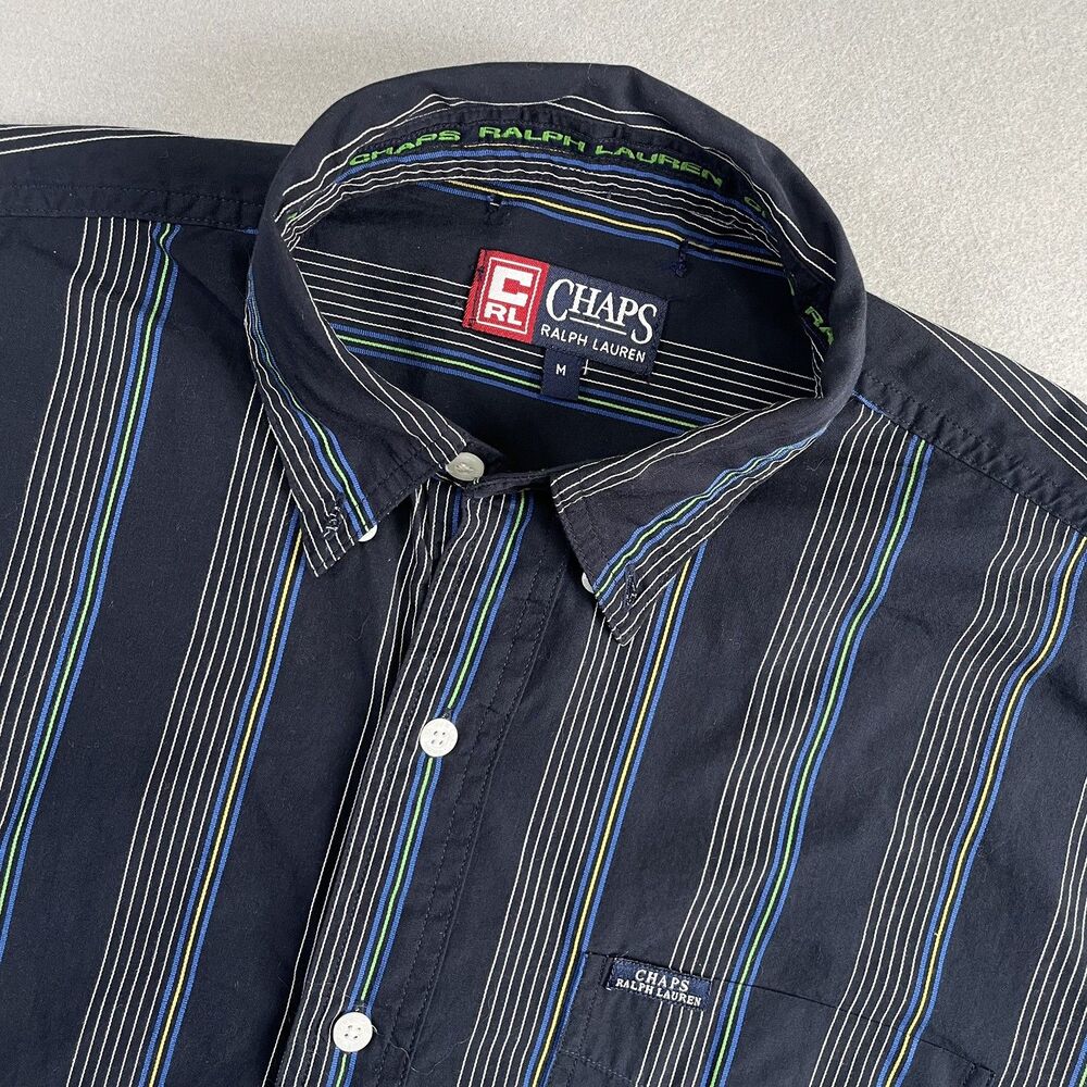Vintage 90s Chaps Ralph Lauren Button Down Shirt Navy Vertical Stripe Y2K Mens M